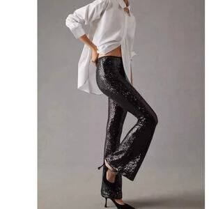 by Anthropologie Black Sequin Boot Cut Pants Size 6